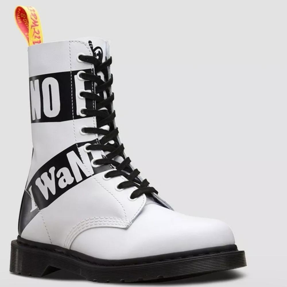Dr Martens x Sex Pistols No Feelings 1490 Black White Leather Combat Boots 8